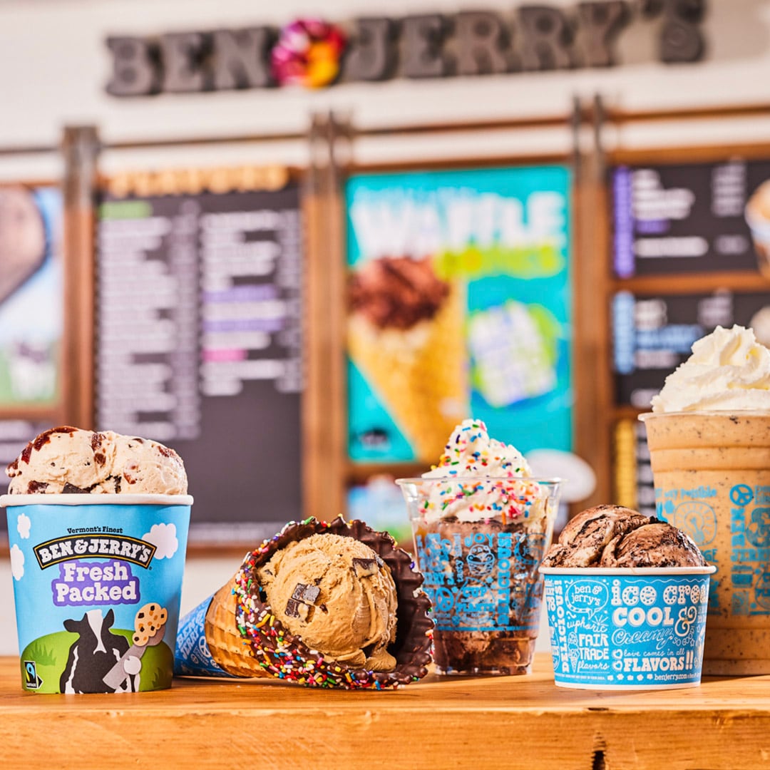 Scoop shop items sitting on a counter
